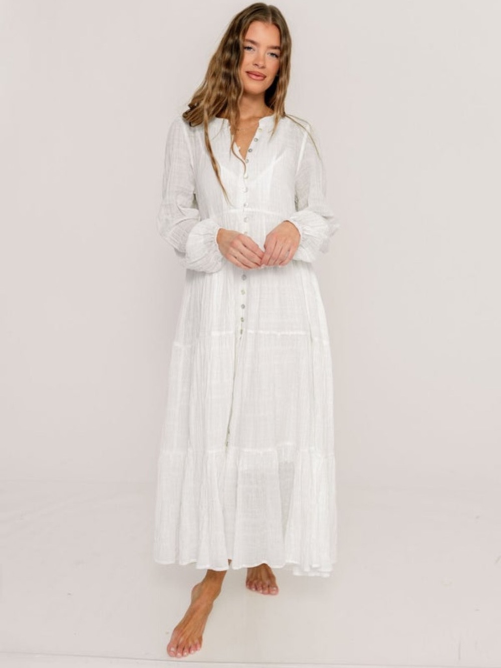 Worth Collective Anna Cotton-Blend Button Down Maxi Dress in Ivory - Small